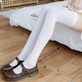 Anime cosplay lolita pančuchy mačka packa tlač dlhé trubice nad kolená ponožky cartoon roztomilé mačacie stopy bielej pantyhose