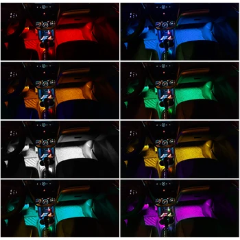 4pcs Auto RGB LED Pásy Multicolor Auto RGB Atmosféru Poschodí Svetlo, Zvuk Aktívna Funkcia Interiéru Auta Svetlo Diaľkové Ovládanie DC12V