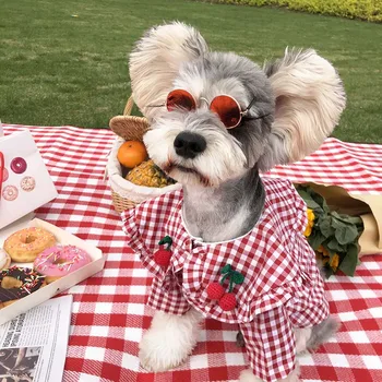 Oblečenie pre psy malých psov kvet koberčeky cherry roztomilý letné tričko tenké časti Bomei Corgi Shiba Inu Teddy Bradáči pet oblečenie