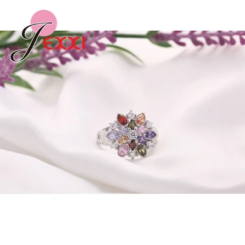 Módne Šperky Strany Prst Krúžok Farebné CZ Kryštálmi 925 Sterling Silver Ženy, Svadobné Zásnubné Prstene Bijoux