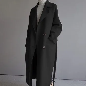 Leiouna Dlhý Rukáv Pevné Vintage Voľné 2020 Nové Módne Ženy Kórejský Pás Coats Základné Kabát Zime Teplé Nadrozmerná Outwear