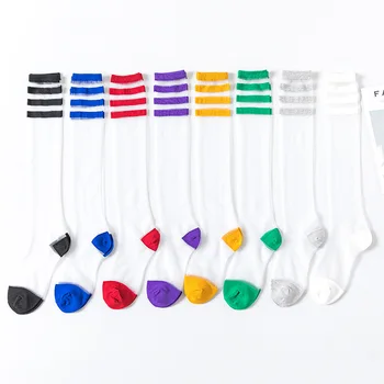 2020 Trend Lete Japončina Kórejčina Dámske Pruhované Koleno Ponožky Pančuchy Harajuku Transparentné Sklo Podkolienok Crystal Pančuchy