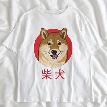 Letné Nové Oblečenie Kawaii Roztomilý Shiba Inu Harajuku Grafické Tees Top Ženy T-shirt Estetické T Shirt Posádky Krku Pre Ženy, Plus Veľkosť