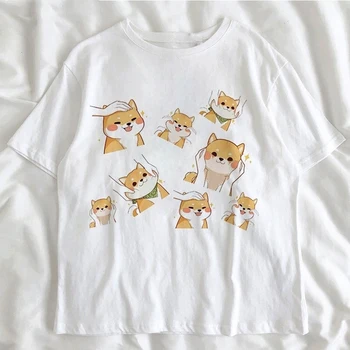 Letné Nové Oblečenie Kawaii Roztomilý Shiba Inu Harajuku Grafické Tees Top Ženy T-shirt Estetické T Shirt Posádky Krku Pre Ženy, Plus Veľkosť