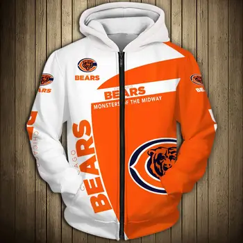 Chicago Módny Americký Futbal Nesie Zips hoodies White orange šitie revúci medveď tlač 3D športové oblečenie