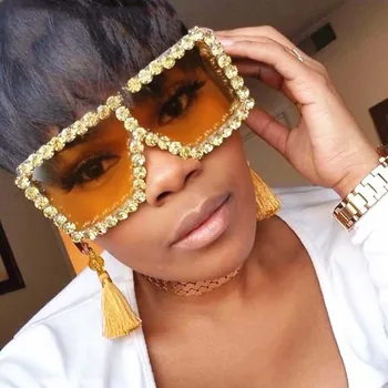 Luxusné Módne Crystal Drahokamu Nadrozmerné Okuliare Ženy Candy Odtiene Námestie Slnečné Okuliare Big Rám Ženské Okuliare UV400