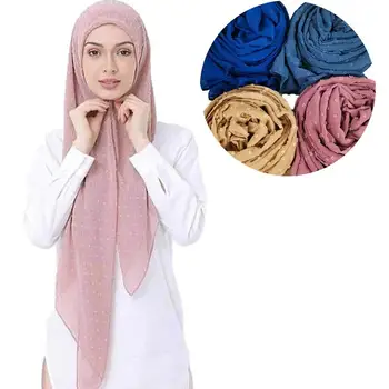 M34 Vysoká kvalita nové pom pom šifón dizajn hidžáb šatku, šál zábal hlavový most dlhý ženy šátek/šatky 180*75 cm môžete vybrať farby