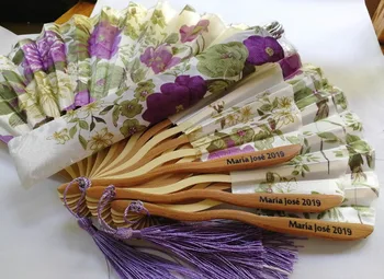 Doprava zadarmo 50pcs Vytlačené Osobné Jemné Balenie Japonský Kvet Kvetinový Textílie Skladanie Rúk Fanúšikov Strany, Svadobné Zdvorilosti