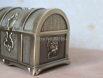 Strednej Veľkosti, Vintage Bronzovej Farbe Piráti z Karibiku Treasure Box Hrudníka Módne Kovové Šperky Prípade Trinket Zliatiny Darčekovej krabičke