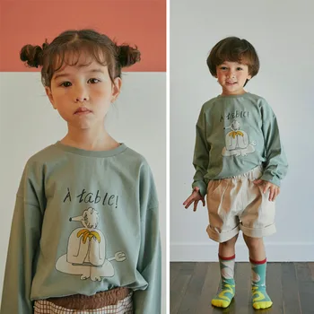 L* Dou* Deti s Dlhým Rukávom Cartoon T Shirt kórejskej Značky Baby Roztomilý Bavlna Top Krásne Batoľa Bežné T-shirts Na Jeseň Základné