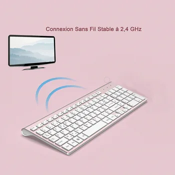 2.4 G Bezdrôtová Klávesnica francúzsky (Ružová) Ergonomický USB Rozhranie Počítača Stlmiť Klávesnice PC, Notebooku, TV