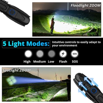 Najjasnejšie xhp70.2 Vysoko výkonné nabíjateľná LED Baterka XHP90 lanterna Taktické Svetlo 18650 alebo 26650 Camping Lov na Čítanie