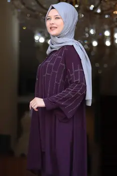 Fialové dámske Módne Moslimských Spodnej Top Farby s Dlhým Rukávom Bavlna Farba a Vzor Letné Zimné Bežné Nosenie 2020