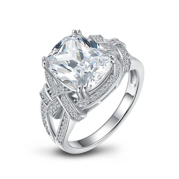 LESF Ženy Šperky 925 Sterling Silver Prstene Biele Syntetický Diamant Vankúš Tvar snubný Prsteň