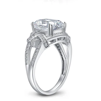 LESF Ženy Šperky 925 Sterling Silver Prstene Biele Syntetický Diamant Vankúš Tvar snubný Prsteň