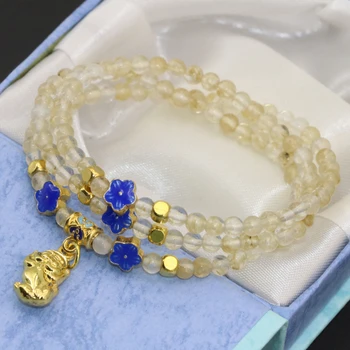 Žltý melón quartz 4 mm okrúhle korálky s dlhým reťazcom viacvrstvových náramky ženy hot predaj cloisonne 3rows šperky 7.5 palcový B2780