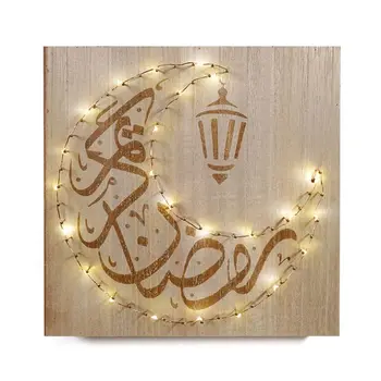 DIY Dreva Eid Mubarak led Sviečka Sviečka Mesiac LED Svetlo String Drevené Visí Prívesok Ramadánu Remeselné Moslimskej Strany Dodanie