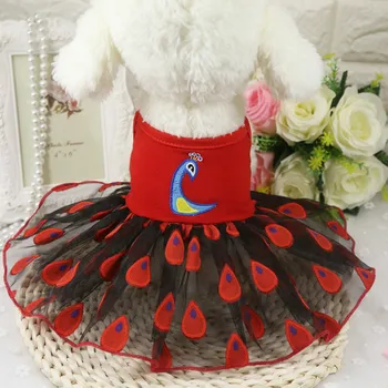 Nádherné Oblečenie Pre Psy, Organza Princezná Páva Šaty Malá Teddy Jar Jeseň Fashion Šteňa Oblečenie Červená Dievča Ropa Para Perro