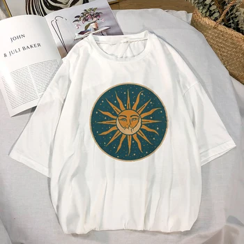 Estetické Ženské T-shirt Letné Oblečenie Sun Moon Tlač tričko Bežné Krátky Rukáv Streetwear Topy Ženy Tričko Harajuku Móda