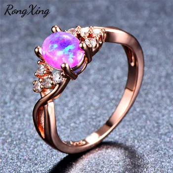 RongXing Veľká Oválna Biela/Modrá/Fialová Fire Opal Infinity Prstene pre Ženy Vintage Rose Gold Vyplnené Birthstone Krúžok Luxusné Šperky