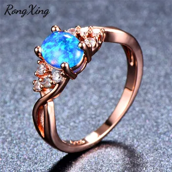 RongXing Veľká Oválna Biela/Modrá/Fialová Fire Opal Infinity Prstene pre Ženy Vintage Rose Gold Vyplnené Birthstone Krúžok Luxusné Šperky