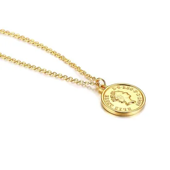 Mince Prívesok Kráľovná Alžbeta Kruhu Náhrdelník z Nehrdzavejúcej Ocele Zlaté Ženy Šperky, Darčeky pre jej