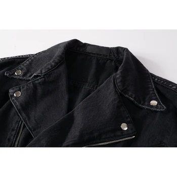 ABOORUN Mens Punk Denim Jacket Multi Zips, Pás Biker Jeans Bunda Čierna Slim fit Džínsové Bundy pre Mužov R2843