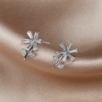 Biely Zirkón Roztomilý Kvet Náušnice 925 Sterling Silver Geometrické Crystal Kameň Náušnice Pre Ženy, Svadobné Šperky Strany Darček