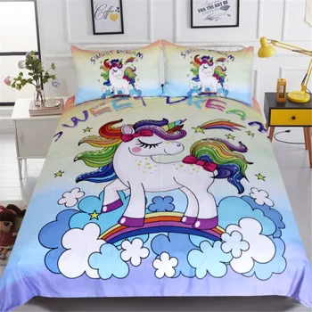 BeddingOutlet Dúha Unicorn posteľná bielizeň Nastaviť Cartoon jednolôžko Perinu Sladký Sen pre Deti, Dievčatá, 3ks Farebné Obliečky