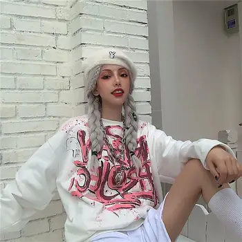 NiceMix ženy Sweasthirt Žena 2020 Nové Graffiti Tlač Mikina Lady Hip Hop Harajuku Japonský Streetwear Dámske Topy