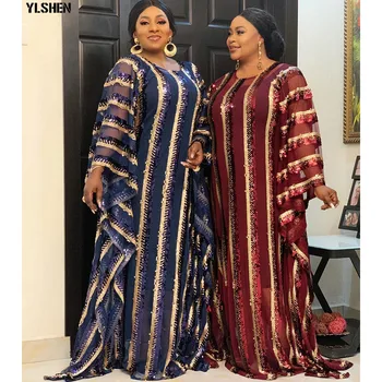 Sequined Dlho Maxi Šaty Afriky Šaty pre Ženy, Plus Veľkosť Dashiki Afriky Oblečenie Abaya Dubaj Moslimské Oblečenie Afrike Boubou Župan
