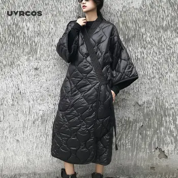 UVRCOS 2020 Nové jesenné A Zimné Japonsko Štýly Batwing Rukávy Voľné Veľká Veľkosť Bavlna-vatovaný Kabát Ženy Windbreaker