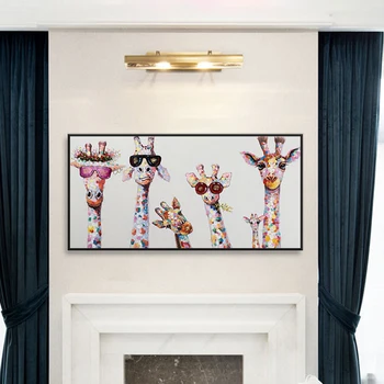 Žirafy Rodiny Vytlačiť Plátno Farebné Maľby Zvierat, Plagáty a Vytlačí Stenu Cartoon Art Obraz pre detskej Izby Domova