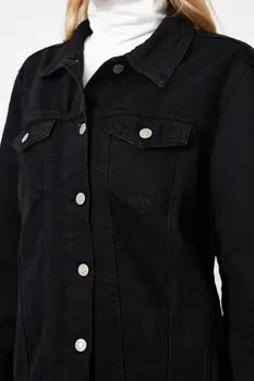 Trendyol Čierne Dlhé Základné Denim Jacket TWOAW20CE0082