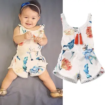 Novorodenca Dievčatká Romper Kvetinový tvaru Bavlna Kombinézu Jumpsuit Sunsuit Oblečenie Oblečenie Lily tlač bez rukávov 0-4Y