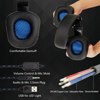 IKOLE Herné Headset Káblové Hráč Slúchadlá Hlboké Basy Stereo Headset s Micphone LED svetlo pre Počítač PC PS4 XBOX Hráč