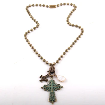 MOODPC Módne Šperky 60 cm Korálky Reťazca Kameňa a Kríž Náhrdelníky Ženy, Etnické Náhrdelník