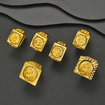 Hip Hop šťastie pre Čínske slová Prst Prstene Pre Mužov, ženy 24K gold Široký drsné Totemy 3D Rezbárstvo Šperky, svadobné šperky