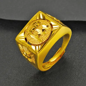 Hip Hop šťastie pre Čínske slová Prst Prstene Pre Mužov, ženy 24K gold Široký drsné Totemy 3D Rezbárstvo Šperky, svadobné šperky