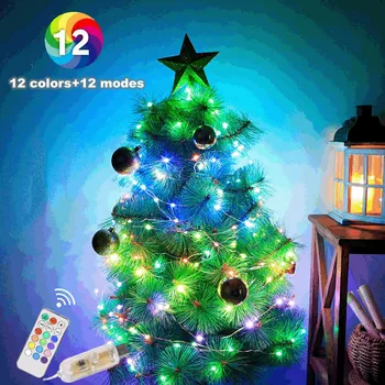 12Colors Meniace sa Vonkajšie Svetlá na Vianočný Stromček Led Reťazec Svetlo USB Vlkovcový Rozprávky na Čítanie pre Strany Dovolenku Nový Rok Dekorácie