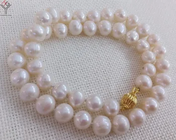 Ženy Šperky 7x8mm prírodné perlový náhrdelník white pearl korálky náhrdelník zlatá farba spona reálne sladkovodných kultivovaných pearl