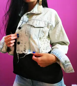2019 Jeseň Denim Kabát Pre Ženy Voľné Lištovanie Denim Jacket Ženy Kabát Tlačidlo Otvor V Pohode Bunda Ženy Ostrihané Topy Streetwear