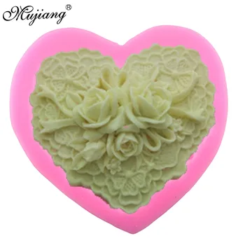 Mujiang 3D Silikónové Mydlo Formy Srdce Ruže, Sviečky Hlinené Formy Svadobné Fondant Cake Zdobenie Nástroje Čokoládový Tortu Formy na Pečenie