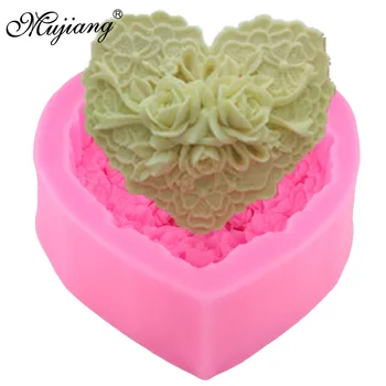 Mujiang 3D Silikónové Mydlo Formy Srdce Ruže, Sviečky Hlinené Formy Svadobné Fondant Cake Zdobenie Nástroje Čokoládový Tortu Formy na Pečenie