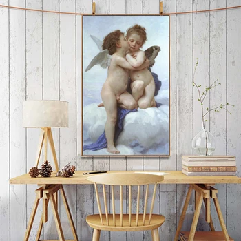 William Adolphe Bouguereau Prvý Bozk Plátne Obrazy Plagáty a Tlačí na Steny Umenie Obrázok pre Obývacia Izba Domáce Dekorácie