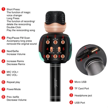 Doprava zadarmo WSTER 2911 Bluetooth Karaoke Mikrofón Bezdrôtový Profesionálny Reproduktor Vreckový Prehrávač Magic Hlasový Záznam Hudby Mic