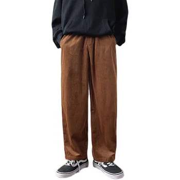 Menčestrové nohavice mens príležitostných Elastické opasok voľné Rovné nohavice slacks pre mužov Menčestrové nohavice joggers muž jeseň muž nohavice