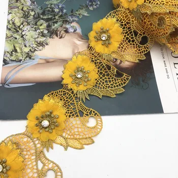 10yards Zlato žltá 3D Vyšívané kvet Čipky Nigéria DIY Benátky Výbava Háčkovanie Kábel Široký mnoho veľkosť