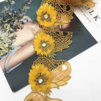 10yards Zlato žltá 3D Vyšívané kvet Čipky Nigéria DIY Benátky Výbava Háčkovanie Kábel Široký mnoho veľkosť