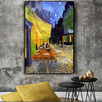 Slávny Van Gogh Kaviareň Terasa Na Noc olejomaľba Reprodukcie na Plátno Plagáty a Tlačí na Steny Umenie Obrázok pre Obývacia Izba